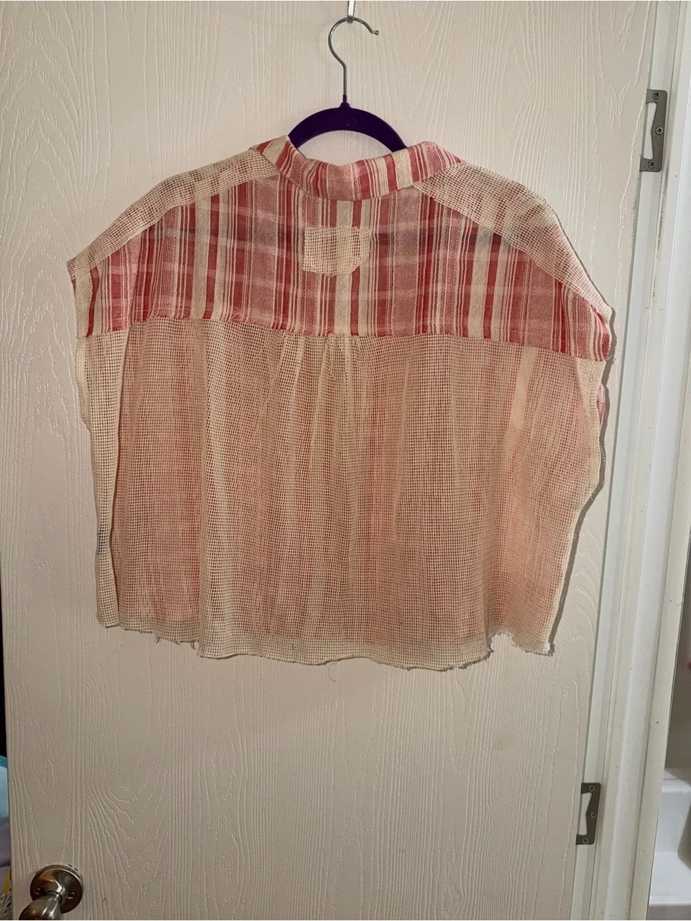 POL Red & Cream Striped Cropped Button Shirt - Picture 3 of 4